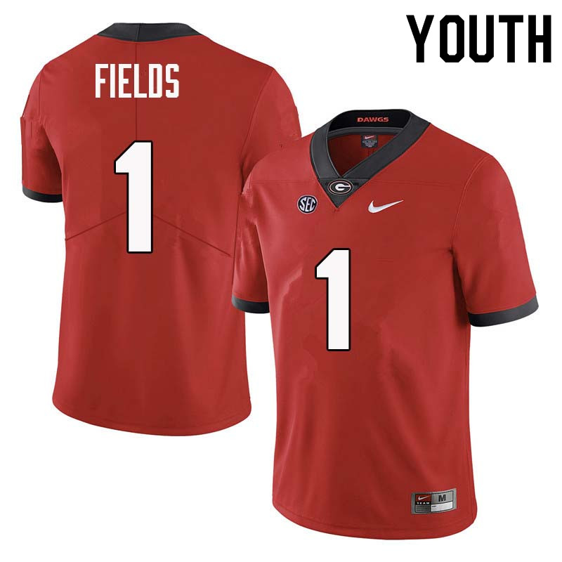 Youth Georgia Bulldogs #1 Justin Fields College Football Jerseys Sale-Red - Click Image to Close